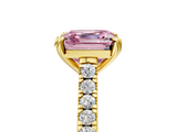Yellow gold Fancy Pink Asscher  Solitaire Pave Diamond Engagement Ring with Prong Setting_5