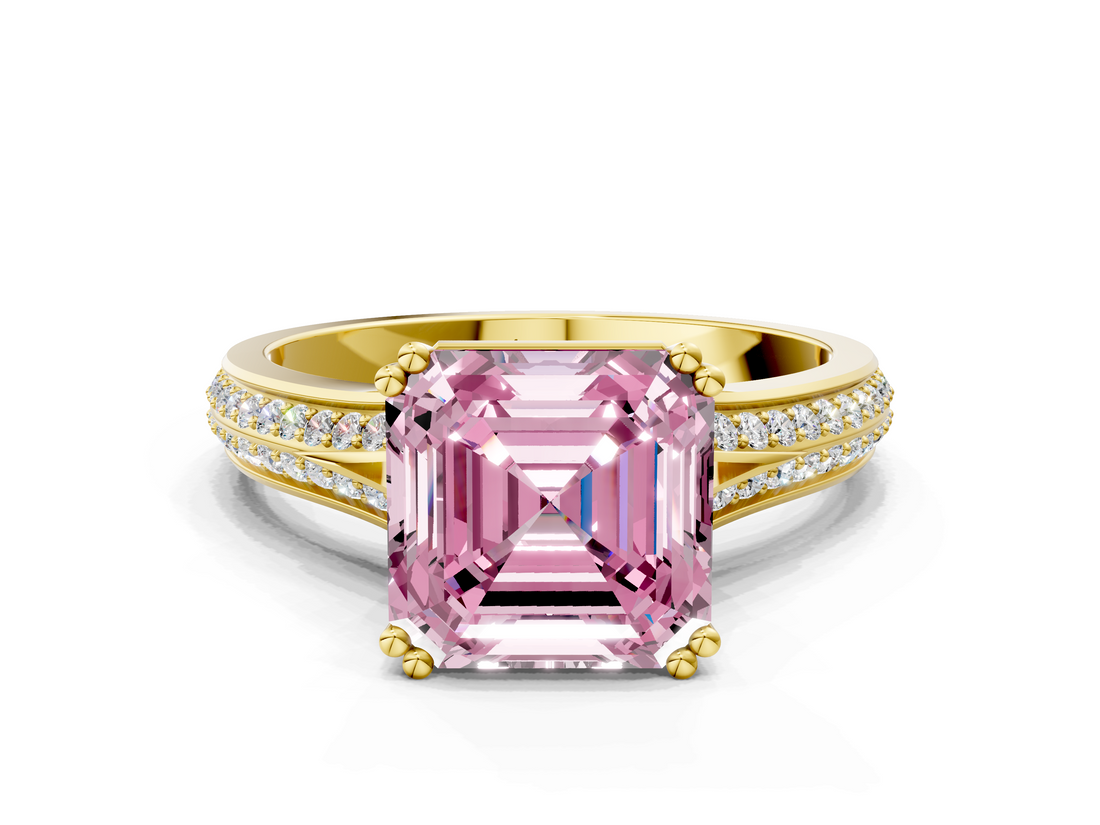 Yellow gold Fancy Pink Asscher  Solitaire Pave Split Shank Engagement Ring with Six-Prong Setting_17