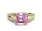 Yellow gold Fancy Pink Asscher  Solitaire Split Shank Pavé Diamond Engagement Ring_34