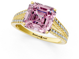 Yellow gold Fancy Pink Asscher  Solitaire Split Shank Pavé Diamond Engagement Ring_35