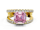Yellow gold Fancy Pink Asscher  Solitaire Split Shank Pave Diamond Ring_46