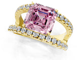 Yellow gold Fancy Pink Asscher  Solitaire Split Shank Pave Diamond Ring_47