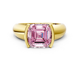 Yellow gold Fancy Pink Asscher  Solitaire Tension Set Diamond Ring with Wide Band_54