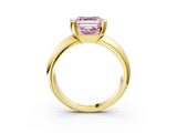 Yellow gold Fancy Pink Asscher  Solitaire Tension Set Diamond Ring with Wide Band_57