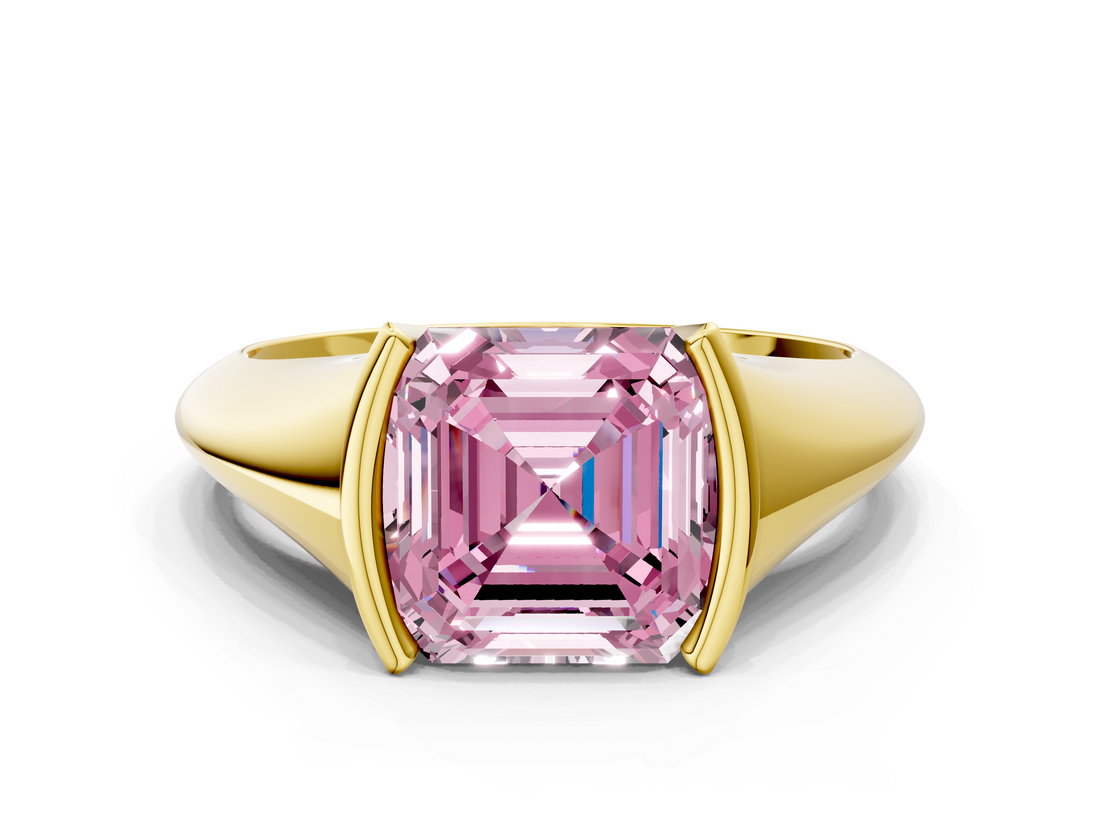 Yellow gold Fancy Pink Asscher  Solitaire Tension Set Diamond Ring_37