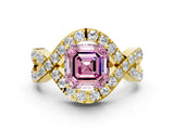 Yellow gold Fancy Pink Asscher  Solitaire Twist Band Pavé Diamond Engagement Ring_15
