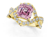 Yellow gold Fancy Pink Asscher  Solitaire Twist Band Pavé Diamond Engagement Ring_16