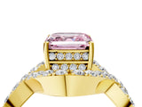 Yellow gold Fancy Pink Asscher  Solitaire Twist Band Pavé Diamond Engagement Ring_19