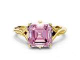 Yellow gold Fancy Pink Asscher  Solitaire Twist Band Six-Prong Setting 1