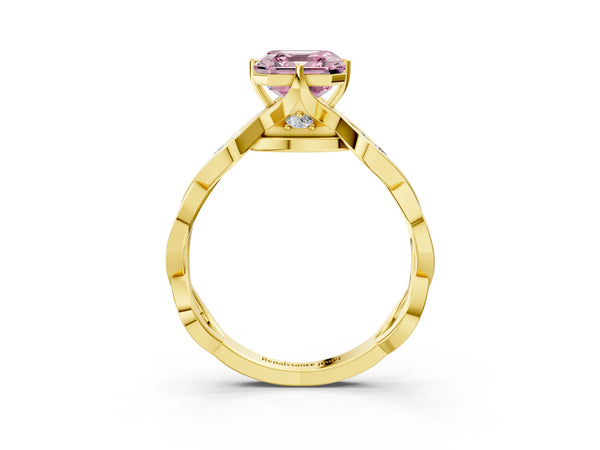 Yellow Gold Asscher Cut Accented Twist Engagement Ring Setting for Fancy Pink Center