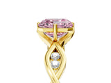 Yellow gold Fancy Pink Asscher  Solitaire Twist Band with Leaf Prong Setting 5