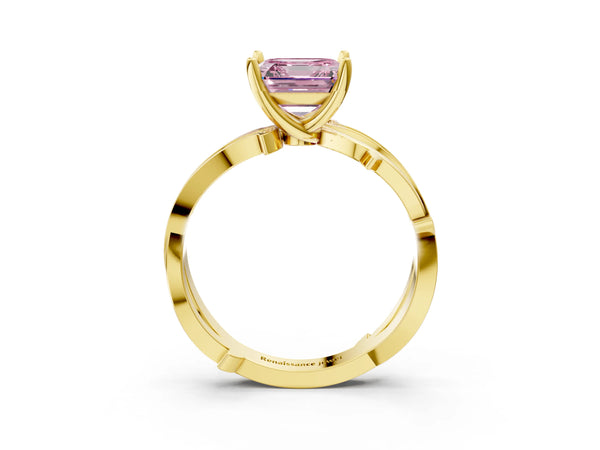 Yellow Gold Asscher Cut Crossover Twist Pave Engagement Ring Setting for Fancy Pink Center