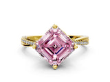 Yellow gold Fancy Pink Asscher  Solitaire Twist Band with Pavé Diamonds and Four-Prong Setting_97