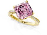 Yellow gold Fancy Pink Asscher  Solitaire Twist Band with Pavé Diamonds and Four-Prong Setting_98