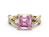 Yellow gold Fancy Pink Asscher  Solitaire Twist Band with Pavé Setting and Four-Prong Setting