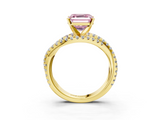 Yellow gold Fancy Pink Asscher  Solitaire Twist Band with Pavé Setting and Four-Prong Setting_3