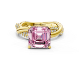 Yellow gold Fancy Pink Asscher  Solitaire Twist Band with Pave Prong Setting_17