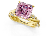 Yellow gold Fancy Pink Asscher  Solitaire Twist Band with Pave Prong Setting_18