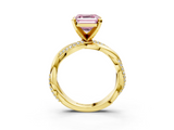 Yellow gold Fancy Pink Asscher  Solitaire Twist Band with Pave Prong Setting_20
