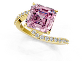 Yellow gold Fancy Pink Asscher  Solitaire Twist Band with Pave Set Diamonds and Four-Prong Setting_1