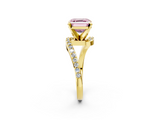 Yellow gold Fancy Pink Asscher  Solitaire Twist Band with Pave Set Diamonds and Four-Prong Setting_2