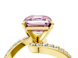 Yellow gold Fancy Pink Asscher  Solitaire Twist Band with Pave Set Diamonds and Four-Prong Setting_4