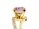 Yellow gold Fancy Pink Asscher  Solitaire Twist Band with Pave Set Diamonds and Four-Prong Setting_5