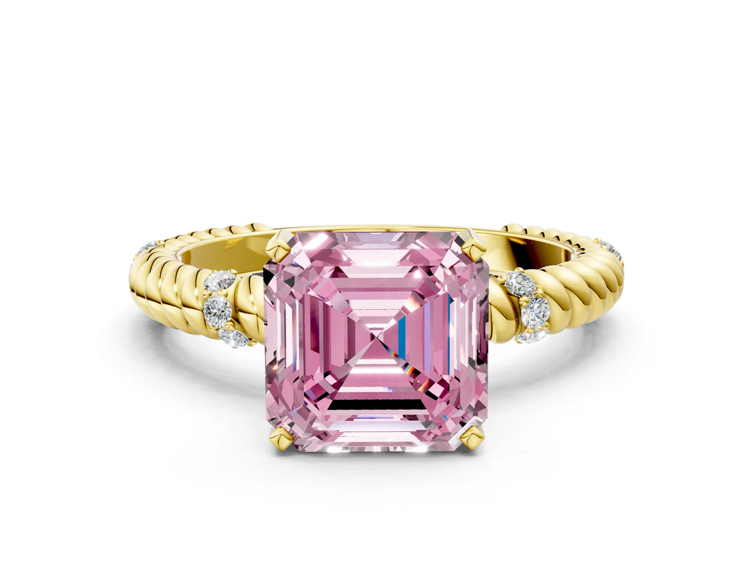 Yellow gold Fancy Pink Asscher  Solitaire Twisted Band Prong Set Engagement Ring_46
