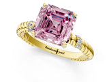 Yellow gold Fancy Pink Asscher  Solitaire Twisted Band Prong Set Engagement Ring_47