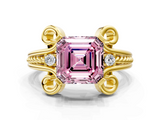 Yellow gold Fancy Pink Asscher  Solitaire Twisted Band Scroll Prong Ring_3