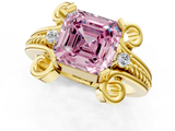 Yellow gold Fancy Pink Asscher  Solitaire Twisted Band Scroll Prong Ring_4