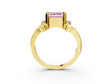Yellow gold Fancy Pink Asscher  Solitaire Twisted Band Scroll Prong Ring_6