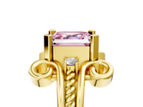 Yellow gold Fancy Pink Asscher  Solitaire Twisted Band Scroll Prong Ring_8