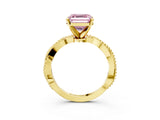 Yellow gold Fancy Pink Asscher  Solitaire Twisted Band with Bead Prong Setting_50