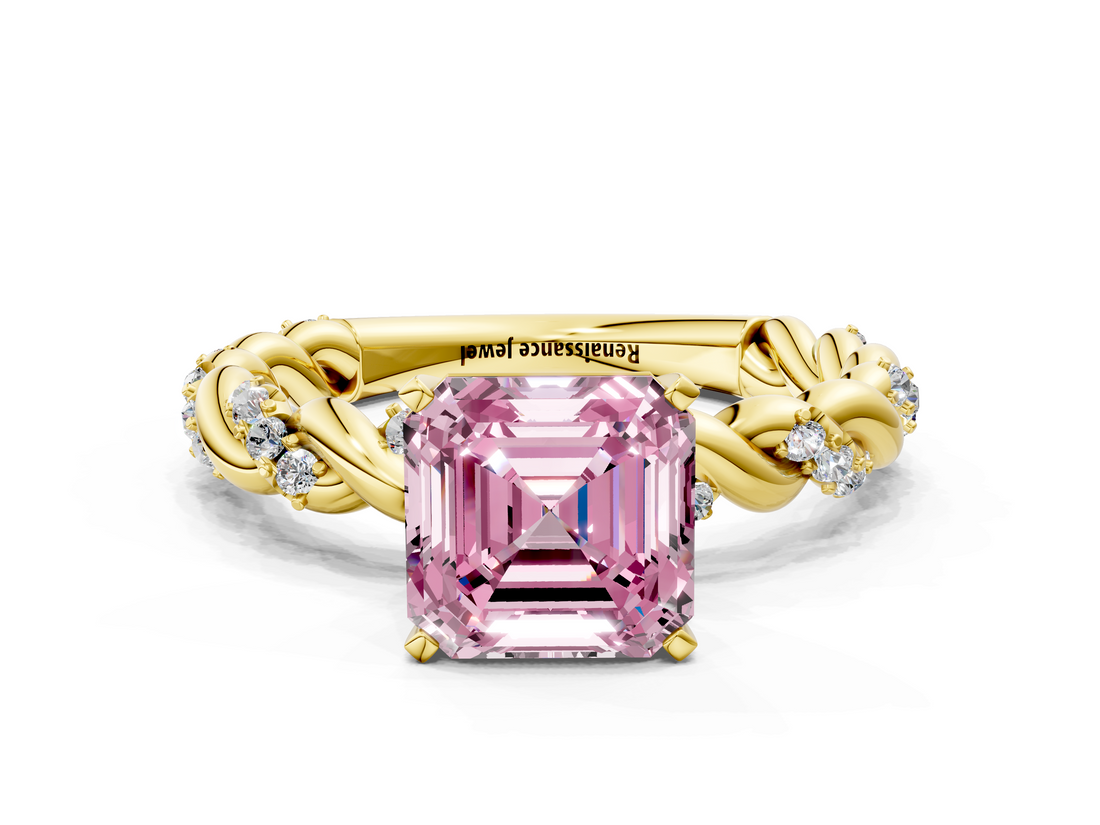 Yellow gold Fancy Pink Asscher  Solitaire Twisted Band with Pavé Accents and Four-Prong Setting_20