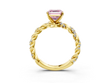 Yellow gold Fancy Pink Asscher  Solitaire Twisted Band with Pavé Accents and Four-Prong Setting_23