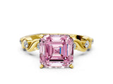 Yellow gold Fancy Pink Asscher  Solitaire Twisted Band with Prong Setting 1