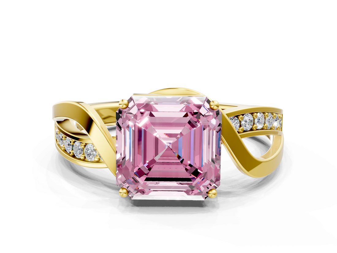 Yellow gold Fancy Pink Asscher  Solitaire Twisted Band with Prong Setting_21