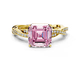 Yellow gold Fancy Pink Asscher  Solitaire Twisted Pave Diamond Ring with Four-Prong Setting_116