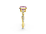 Yellow gold Fancy Pink Asscher  Solitaire Twisted Pave Diamond Ring with Four-Prong Setting_118