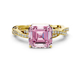 Yellow gold Fancy Pink Asscher  Solitaire Twisted Pave Diamond Ring with Four-Prong Setting_24