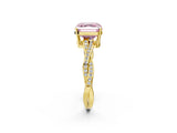 Yellow gold Fancy Pink Asscher  Solitaire Twisted Pave Diamond Ring with Four-Prong Setting_26