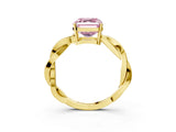 Yellow gold Fancy Pink Asscher  Solitaire Twisted Pave Diamond Ring with Four-Prong Setting_27