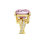 Yellow gold Fancy Pink Asscher  Solitaire Twisted Pave Diamond Ring with Four-Prong Setting_29
