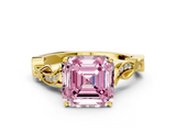 Yellow gold Fancy Pink Asscher  Solitaire Vine Band with Milgrain Prong Setting_3