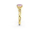 Yellow gold Fancy Pink Asscher  Solitaire Vine Band with Milgrain Prong Setting_5