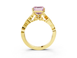 Yellow gold Fancy Pink Asscher  Solitaire Vine Band with Milgrain Prong Setting_6