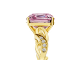 Yellow gold Fancy Pink Asscher  Solitaire Vine Band with Milgrain Prong Setting_8