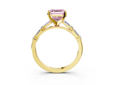 Yellow gold Fancy Pink Asscher  Solitaire with Side Baguettes and Channel Set Band_3
