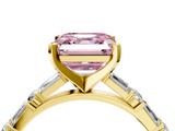 Yellow gold Fancy Pink Asscher  Solitaire with Side Baguettes and Channel Set Band_4